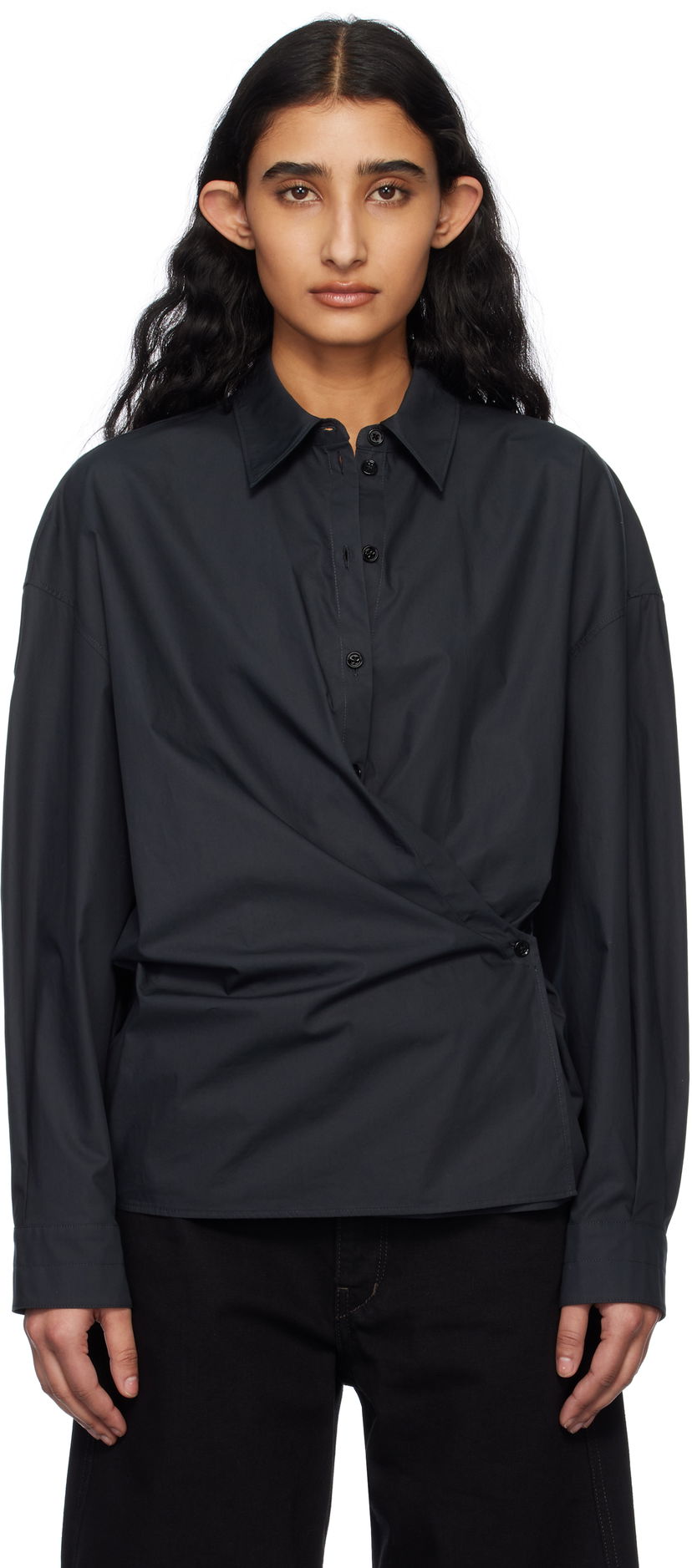 Skjorta LEMAIRE Lemaire Straight Collar Twisted Shirt Mörkblå | SH1141 LF588