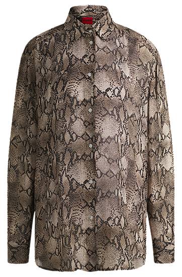 Skjorta BOSS Oversized Python-Print Crepe de Chine Blouse Brun | 50539779