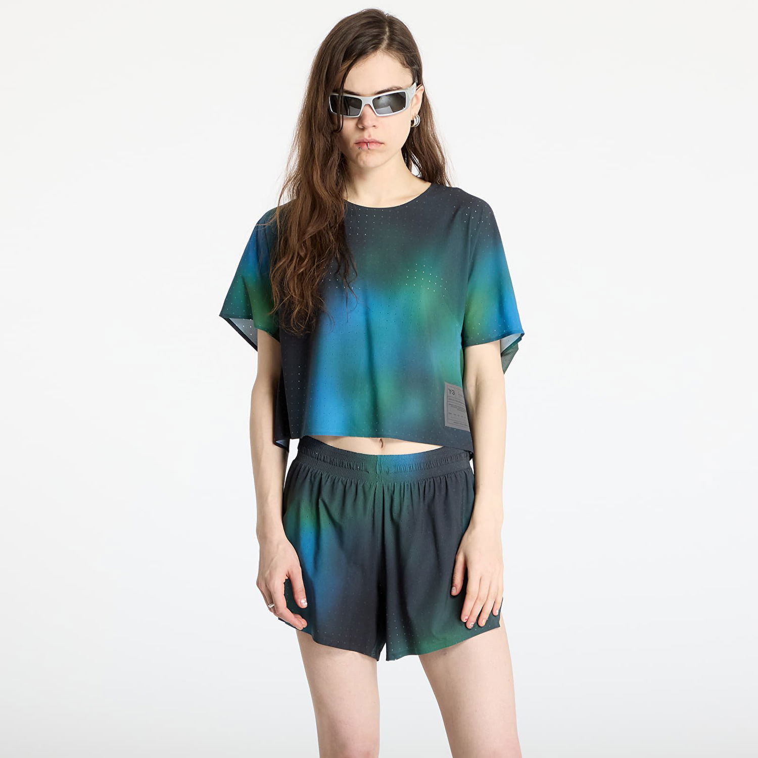 Crop top Y-3 Y-3 Allover Print Running Short Sleeve T-Shirt Blå | JM3350, 0