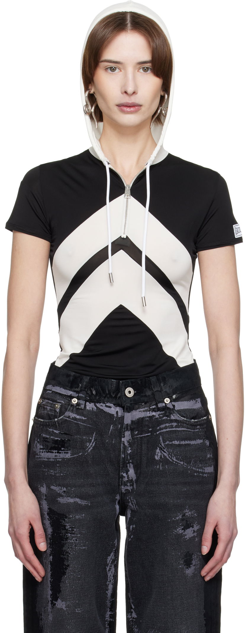 T-shirt Jean Paul Gaultier Jean Paul Gaultier 'The Chevrons' Short Sleeve Hoodie Svart | 25/33-F-TS109P-J084-0001