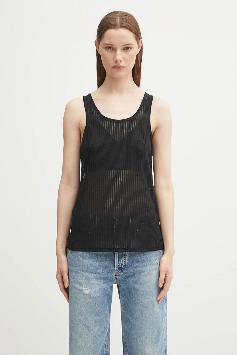 Linne Anine Bing eugene Sheer Ribbed Tank Top Svart | A.08.11256