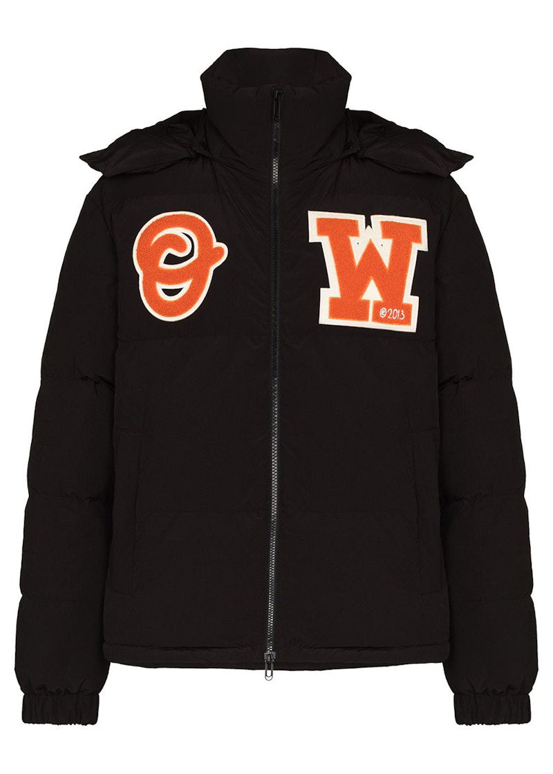 Pufferjacka Off-White Logo Patch Puffer Jacket Black/Orange Svart | OMED040C99FAB0011020