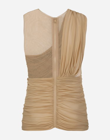 Linne Dolce & Gabbana Stretch Tulle T-shirt With Draping Beige | G8RW3TG7M7SS9000, 1