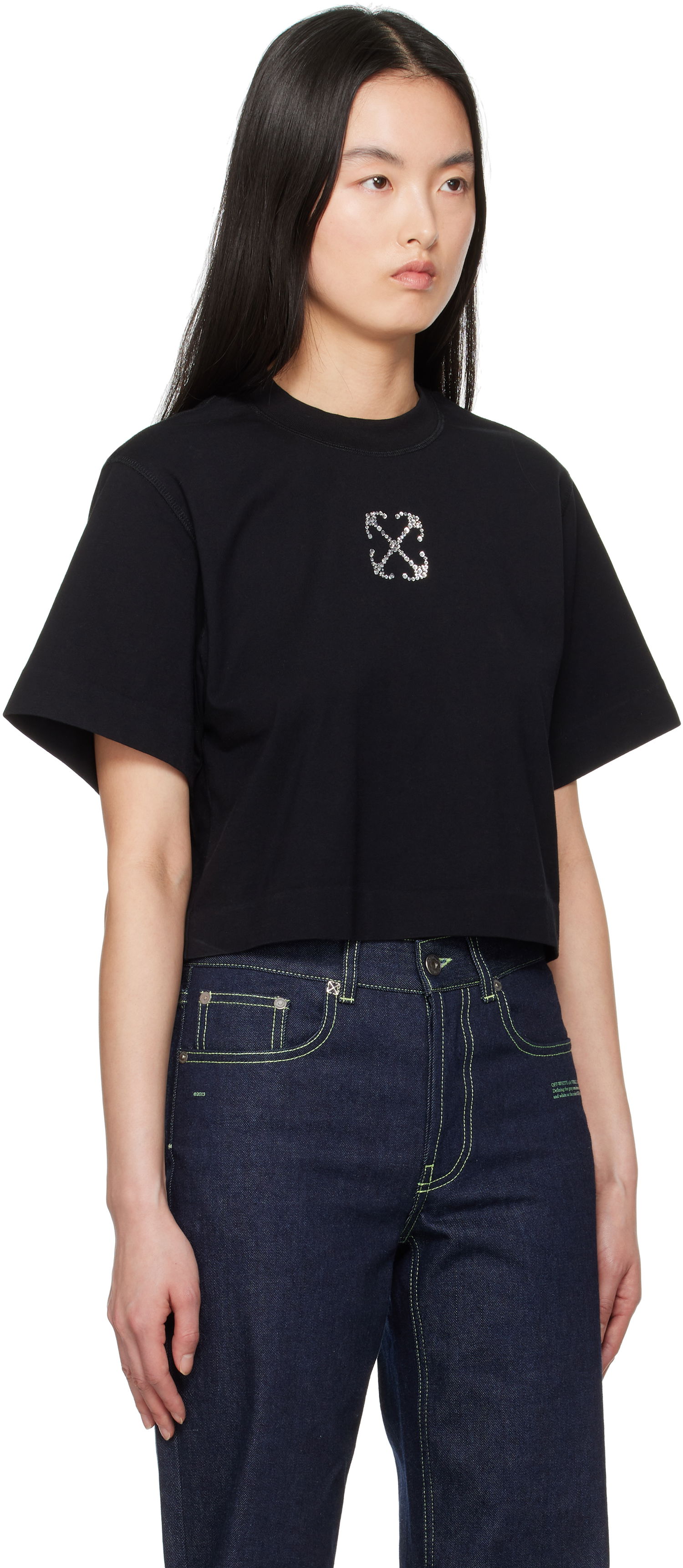 Crop top Off-White Off-White Jewel Mini Arrow Crop T-Shirt Svart | OWAA090S25JER0021072, 1
