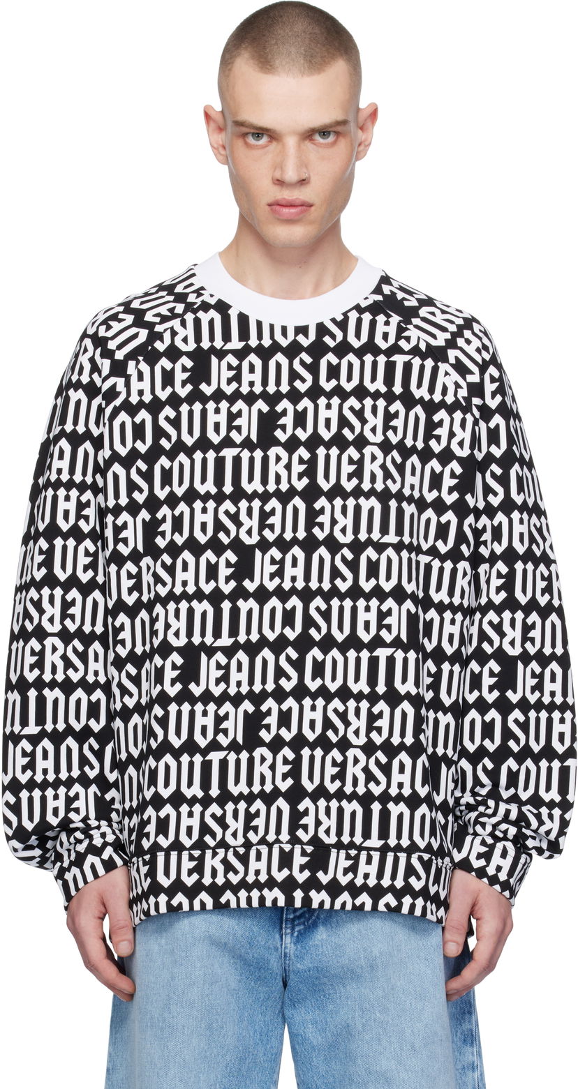 Sweatshirt Versace Black & White Logomania Sweatshirt Svart | E77GAI316_EFS157