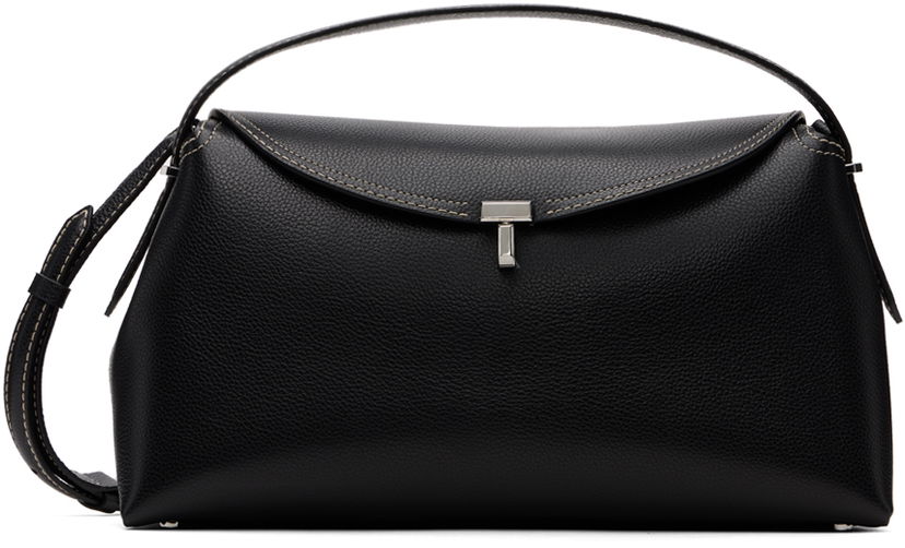 Tygpåse TOTEME T-Lock Leather Shoulder Bag Svart | 234-WLGBG427-LE0030