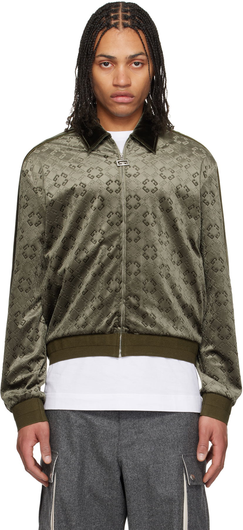 Bomberjacka Givenchy Givenchy Monogram 72 Velvet Track Jacket Grön | BM01A4316Z300