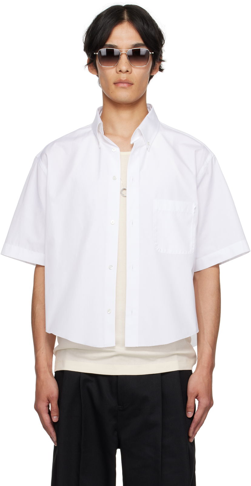 Skjorta Maison Margiela Maison Margiela Cropped Button-Up Shirt Vit | S50DR0012 S43001