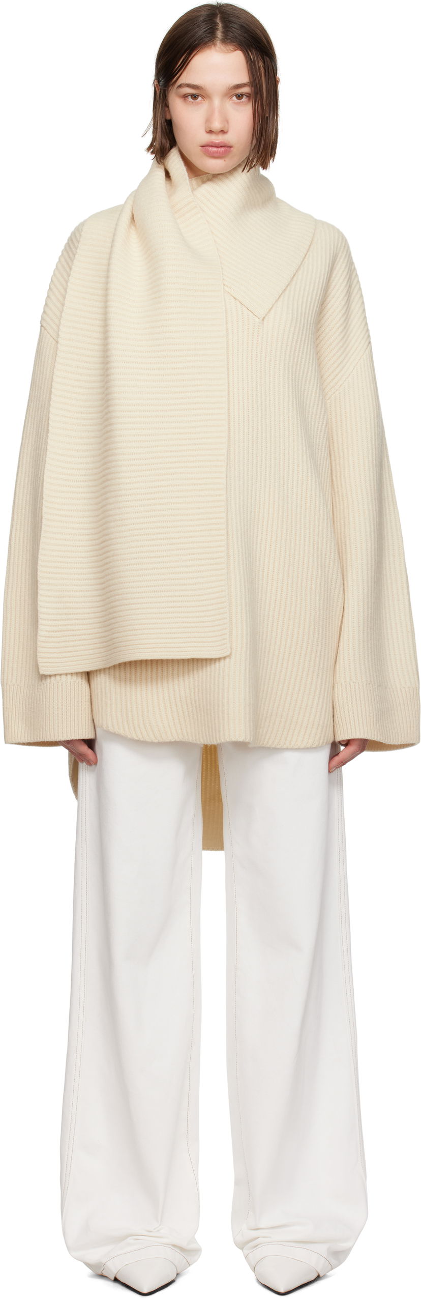 Sweater TOTEME TOTEME Long Scarf Knit Sweater Beige | 244-WRT0364-YA0007