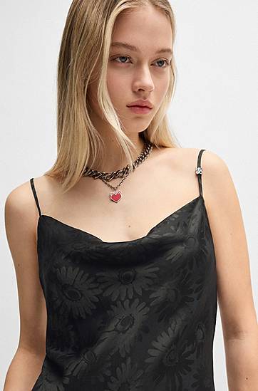 Klä BOSS Floral Jacquard Asymmetrical Hem Dress Svart | 50542863, 1