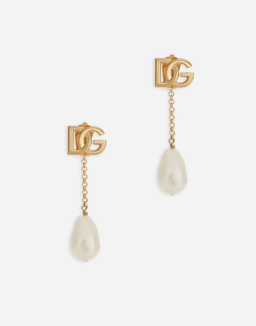 Örhängen Dolce & Gabbana Dolce & Gabbana Gold Metal Dg Logo Pearl Drop Earrings Metallisk | WEP2P2W1111ZOO00