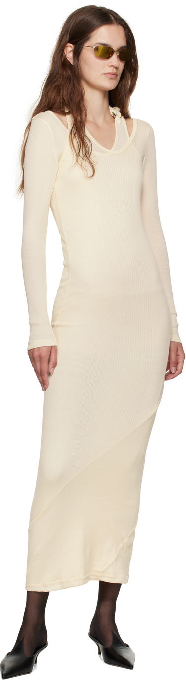 Klä Jean Paul Gaultier Jean Paul Gaultier Ribbed Twisted Double Layer Midi Dress Beige | 25/03-W-DR014-J000-03, 3