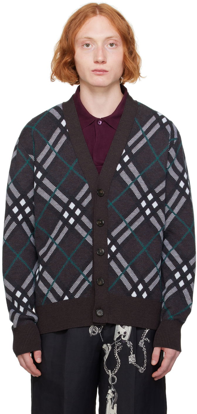 Sweater Burberry Brown Check Cardigan Svart | 8093496