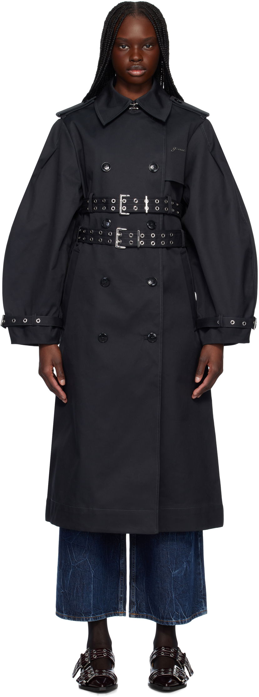 Trenchcoat GANNI Ganni Bonded Cotton Trench Coat Svart | W0395