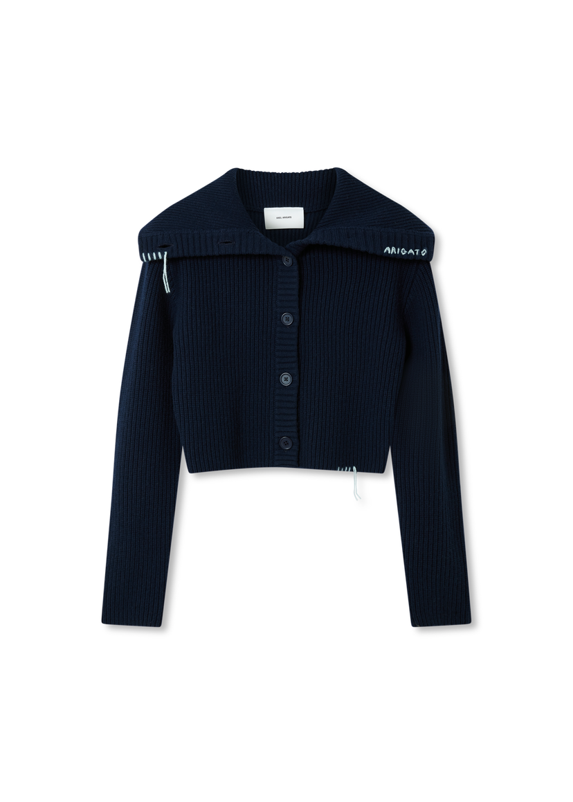 Sweater AXEL ARIGATO Celine Cropped Ribbed Knit Cardigan Mörkblå | A3359001