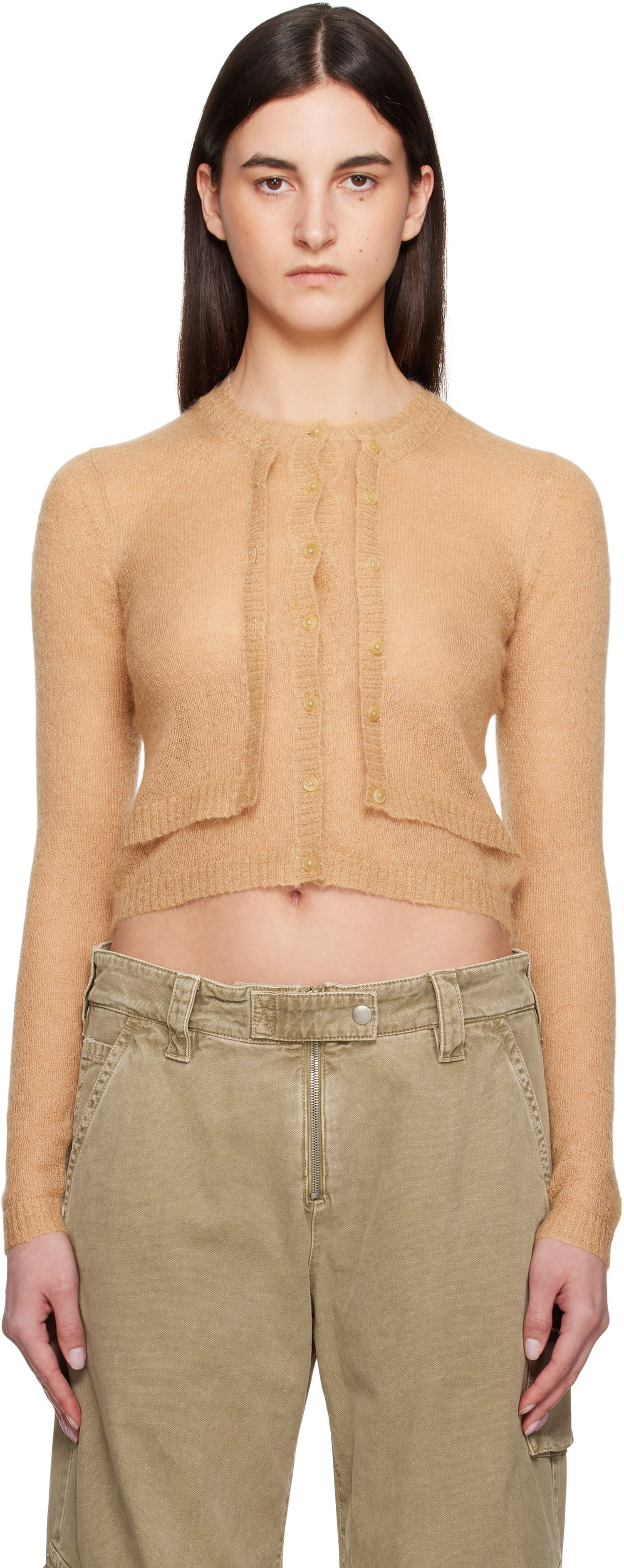 Sweater Acne Studios Acne Studios Layered Mohair Cardigan Beige | A60573-, 0