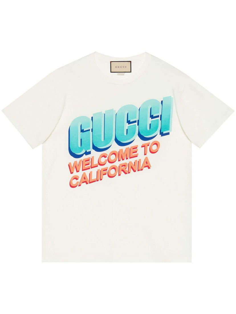 T-shirt Gucci Welcome To California T-shirt White Vit | 615044 XJEEB 9095