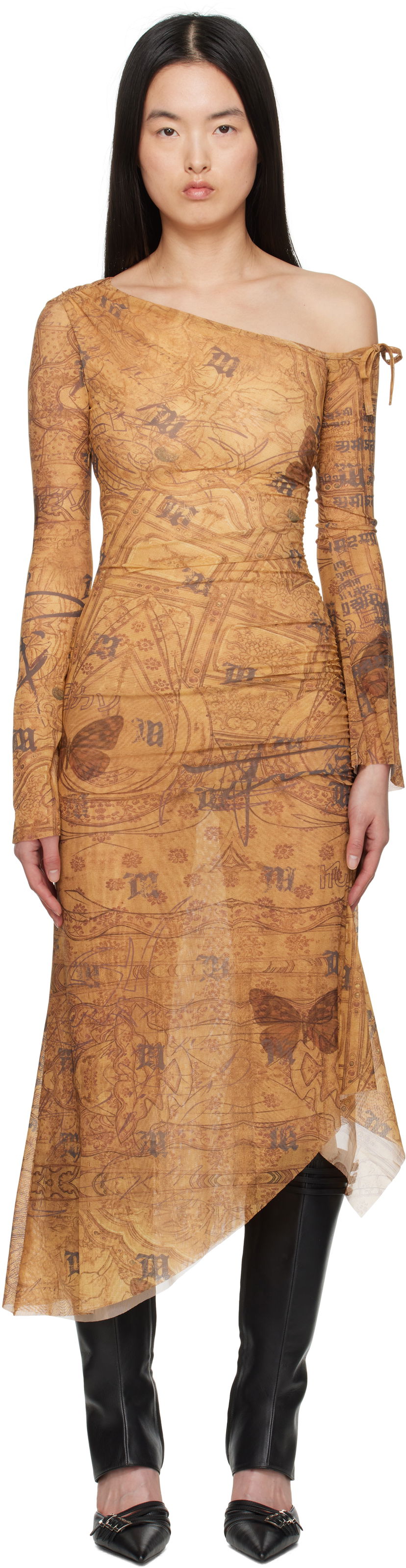 Klä MISBHV MISBHV Goa Mesh Dropped Shoulder Midi Dress Brun | 250W810