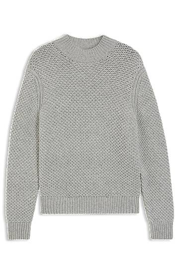 Sweater BOSS Structured Knit Virgin-Wool Sweater Grå | 50550008
