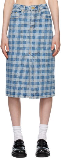 AMI Paris Gingham Denim Midi Skirt
