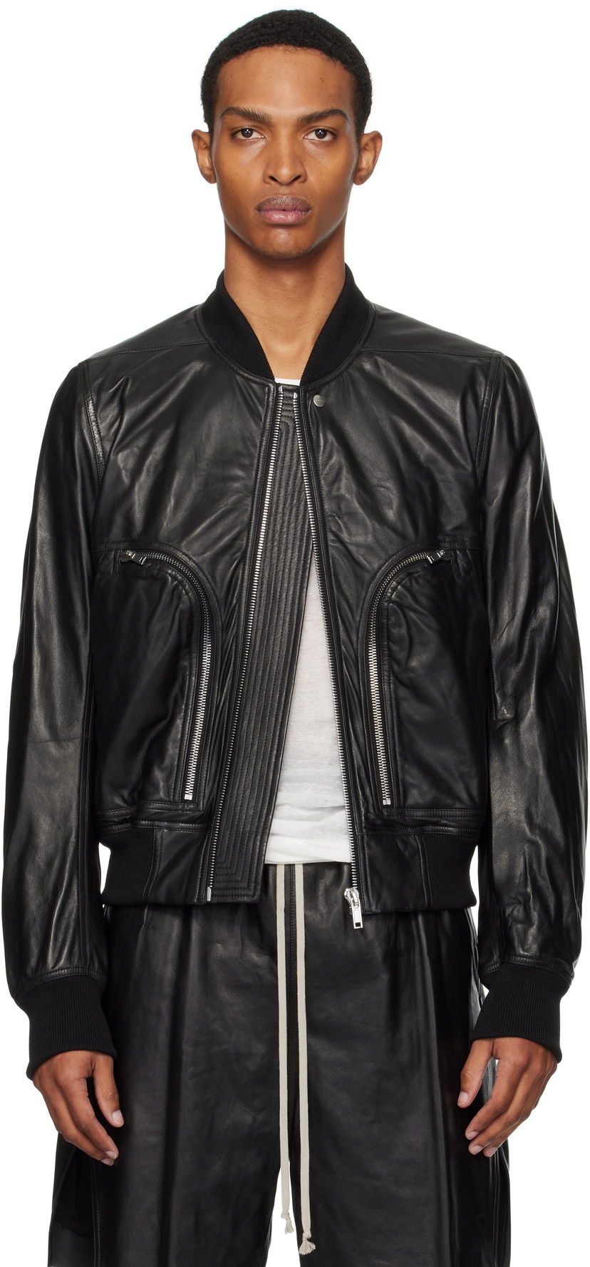 Bomberjacka Rick Owens Rick Owens Bauhaus Flight Leather Bomber Jacket Svart | RU02E1749 LBY