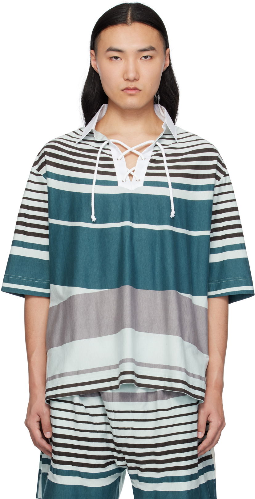 Polotröja Craig Green Craig Green Striped Lace-Up Polo Flerfärgad | CGSS25CJETSS24