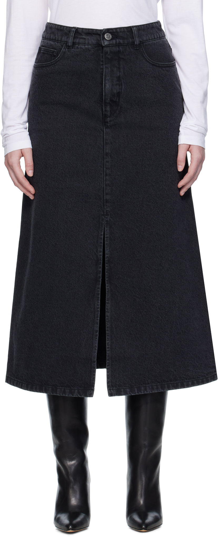 Kjol A.P.C. A.P.C. Georgia Denim Midi Skirt Svart | COHDK-F06423