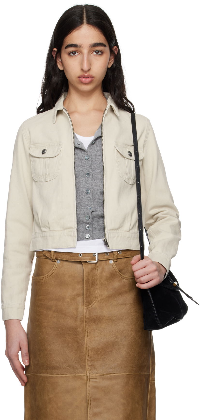 Jacka R13 R13 Cropped Rider Denim Jacket Beige | R13WD174-D319A