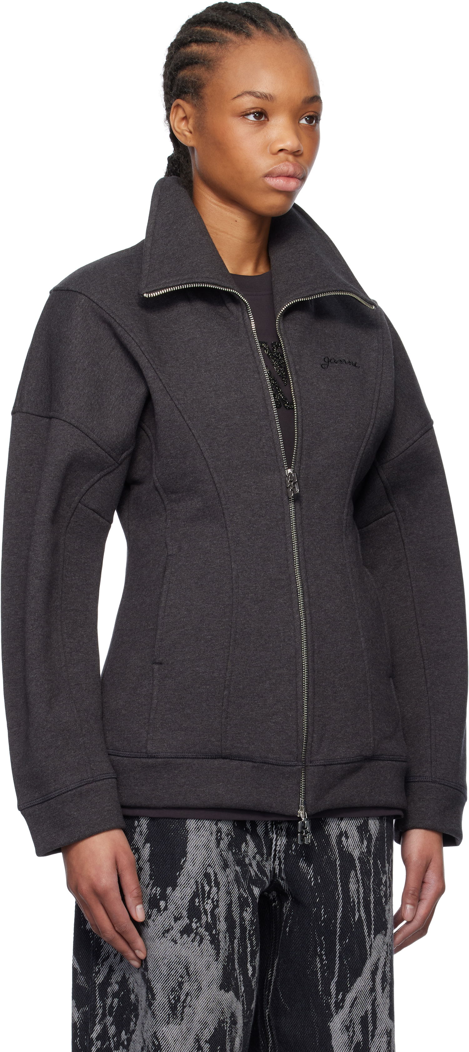 Sweatshirt GANNI Ganni Heavy Fleece Zip-Up Jacket Grå | T4107, 1