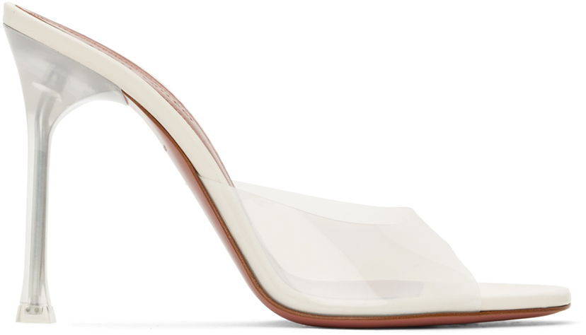Tillbehör Amina Muaddi Amina Muaddi Alexa Glass Slipper 105 Heeled Sandals Vit | ALEXA GLASS SLIPPER 105 SR PVC