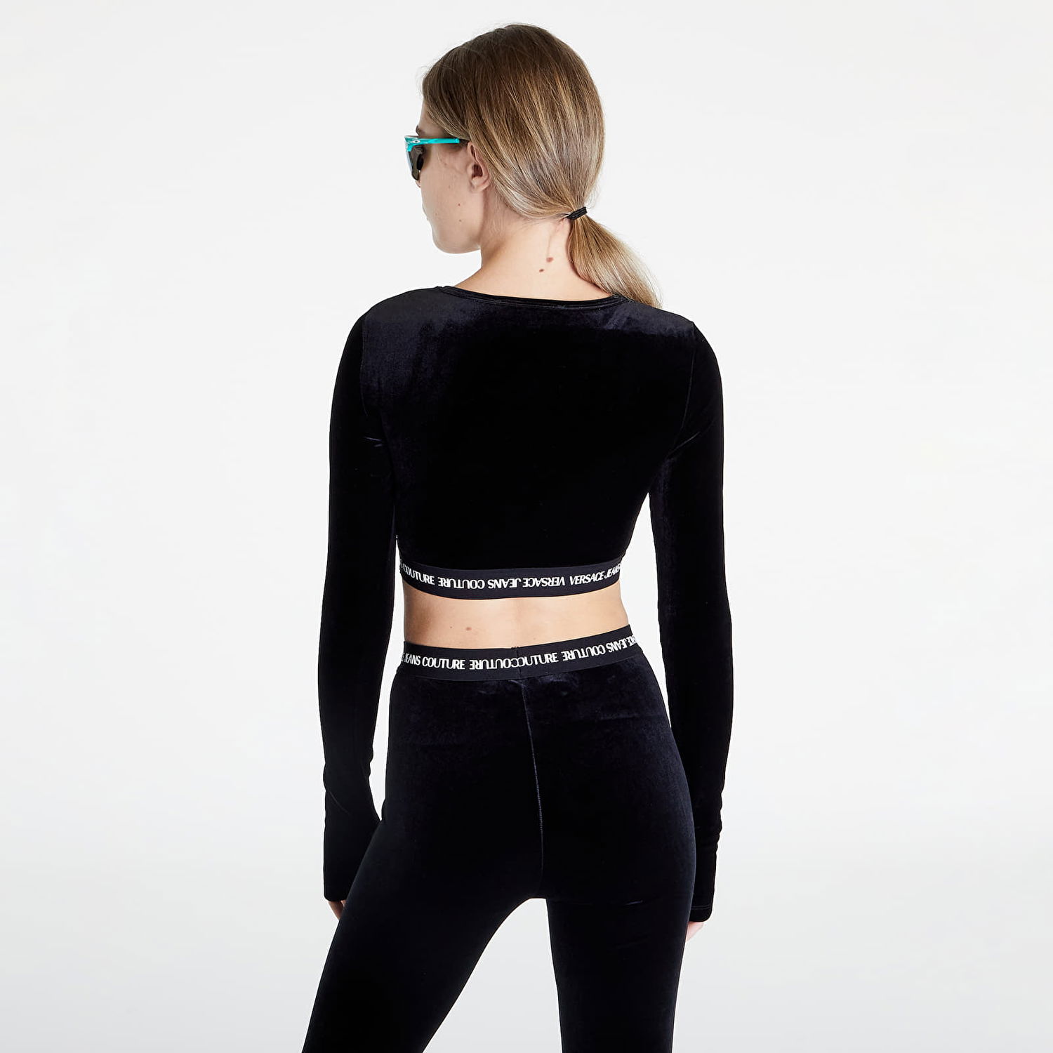 Crop top Versace Velvet Stretch T-Shirt Svart | 73HAH218J0008899, 1