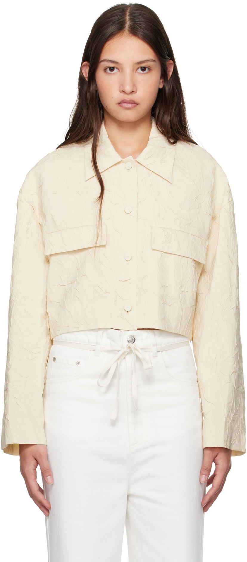 Jacka Nanushka Nanushka Coreen Cropped Button-Up Shirt Beige | NW24FWSH38471