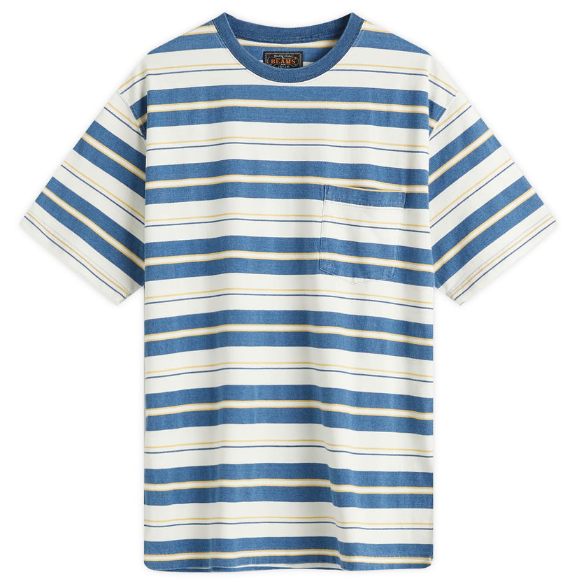 T-shirt BEAMS Beams Plus Multi Stripe Pocket T-Shirt, Size Large Blå | 3804-0087-156-70