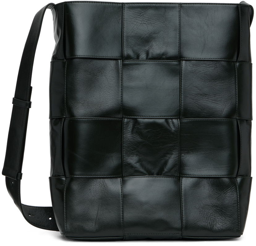Axelväska Bottega Veneta Bottega Veneta Acro Woven Leather Shoulder Bag Grön | 729551 VCQ71