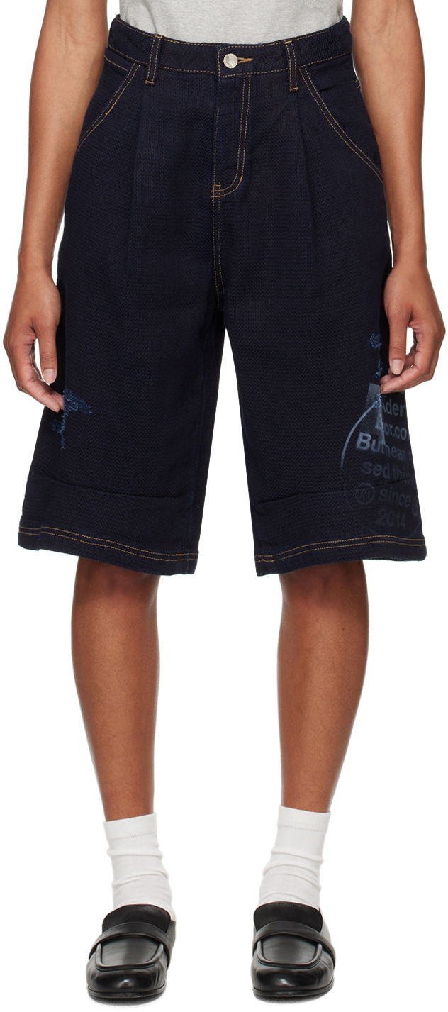 Shorts ADER ERROR Printed Denim Shorts Mörkblå | BN01SSJE0203BL