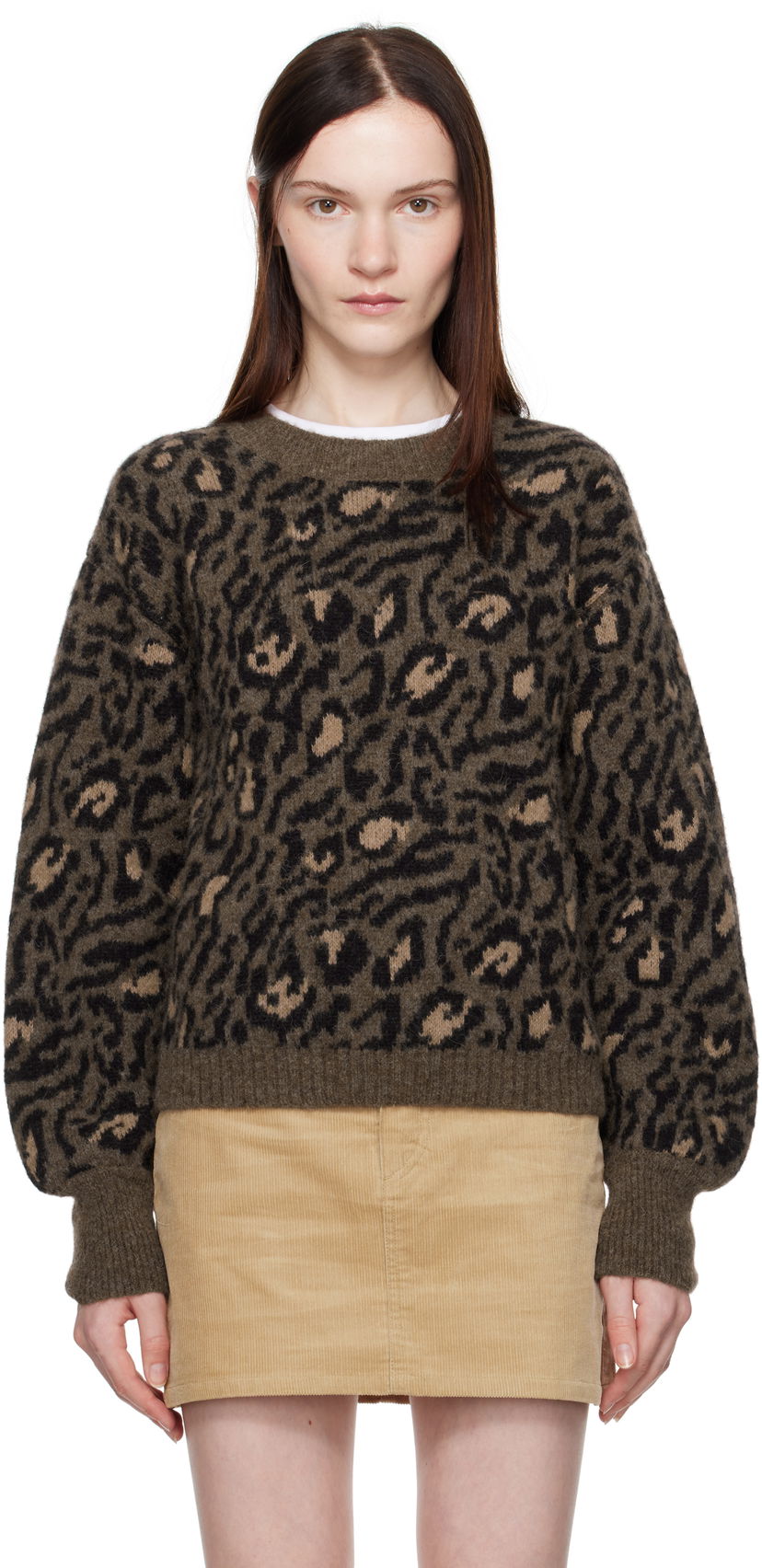 Sweater A.P.C. Leopard Print Crewneck Knit Sweater Grön | WPAAO-F23337