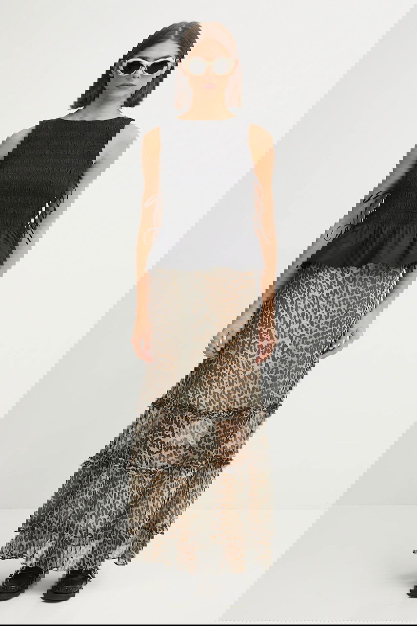 Linne GANNI GANNI Smocked Tie-String Top Svart | W0565, 0