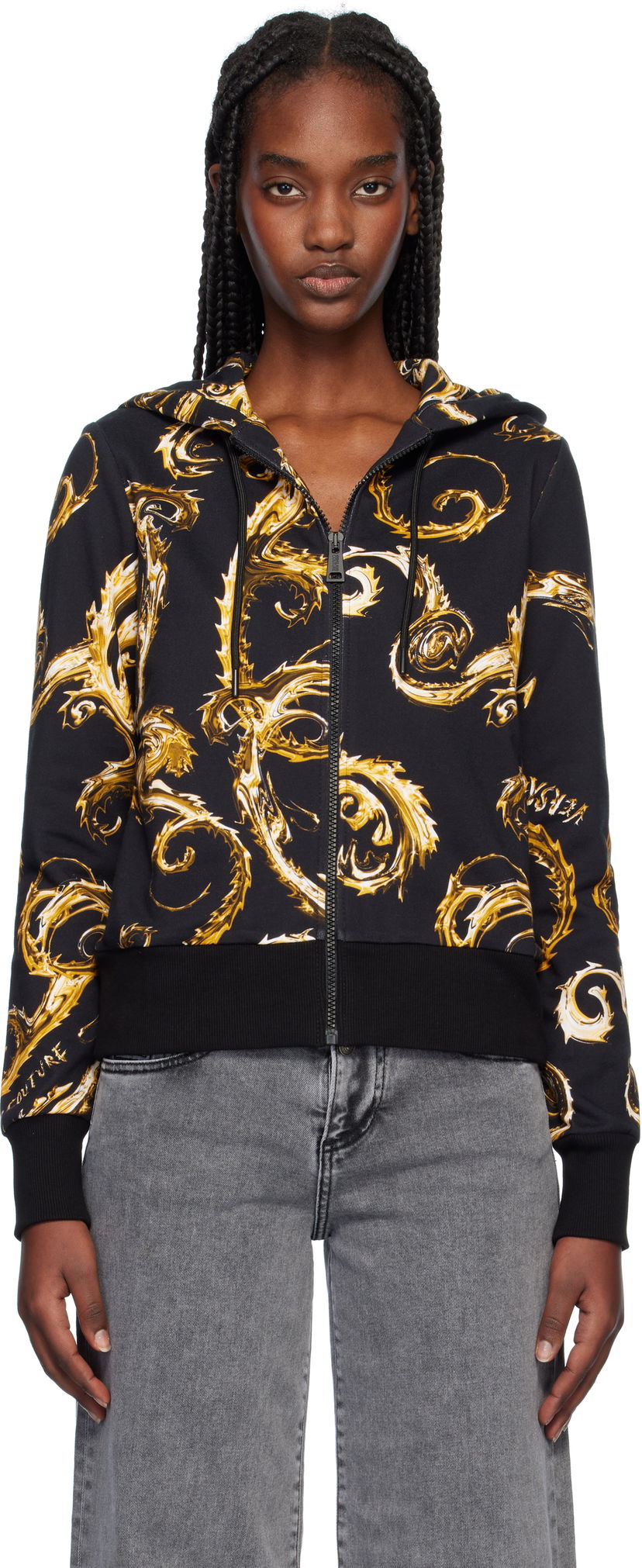 Sweatshirt Versace Baroque Print Zip Hoodie Svart | E77HAI306_EFS171