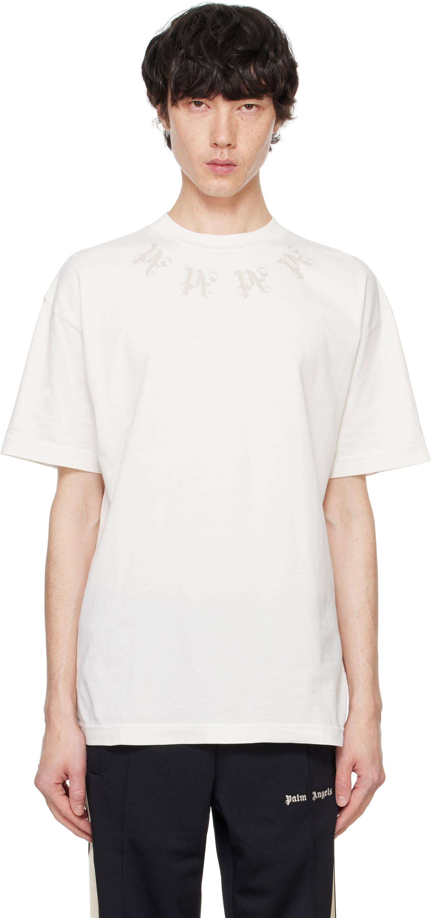 T-shirt Palm Angels Statement Monogram Vit | PMAA001F24JER0030320, 0