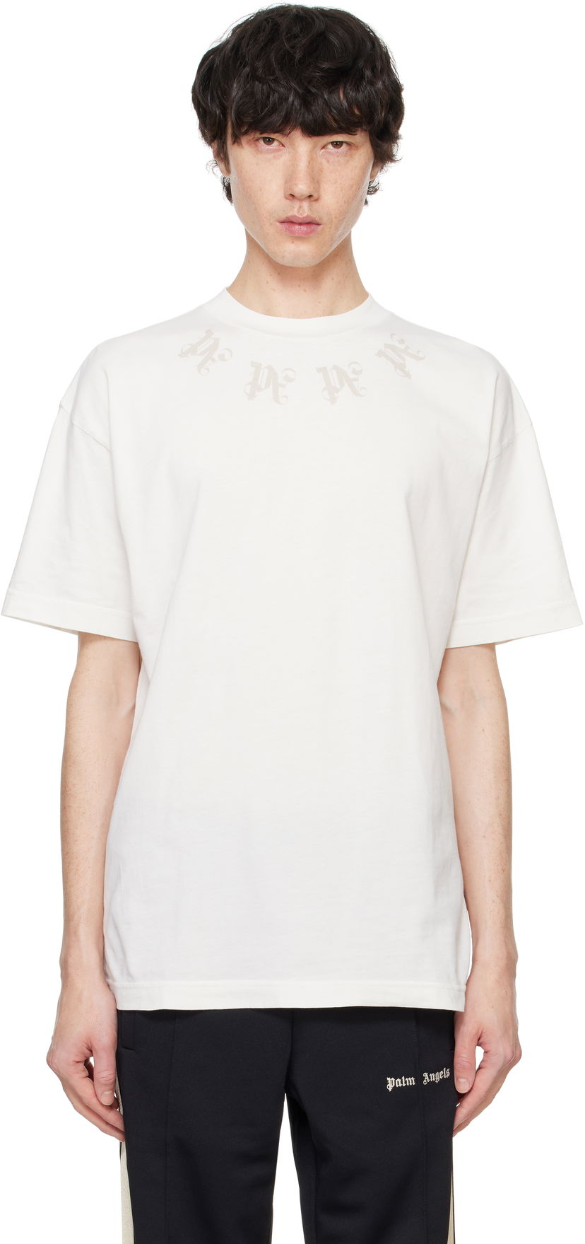 T-shirt Palm Angels Statement Monogram Vit | PMAA001F24JER0030320