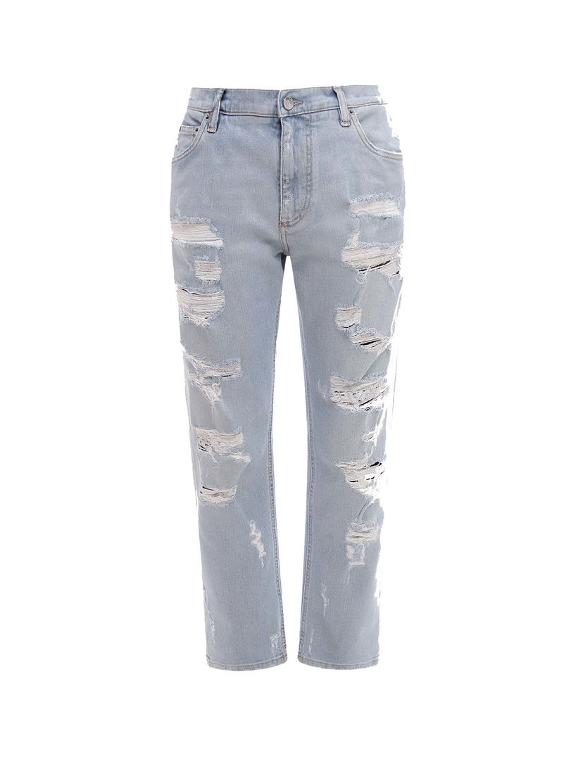 Jeans Dolce & Gabbana Stretch Cotton Ripped Effect Jeans Light Wash Blue Grå | GYJDADG8FF7#S9001