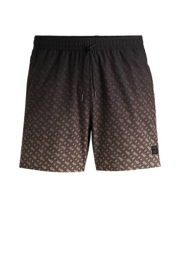 Badkläder BOSS Degradé Monogram Print Swim Shorts with Logo Badge Svart | 50534343