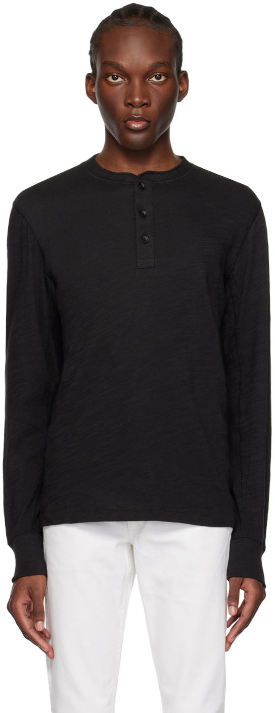 T-shirt rag & bone Flame Long Sleeve Henley Svart | M000T676G
