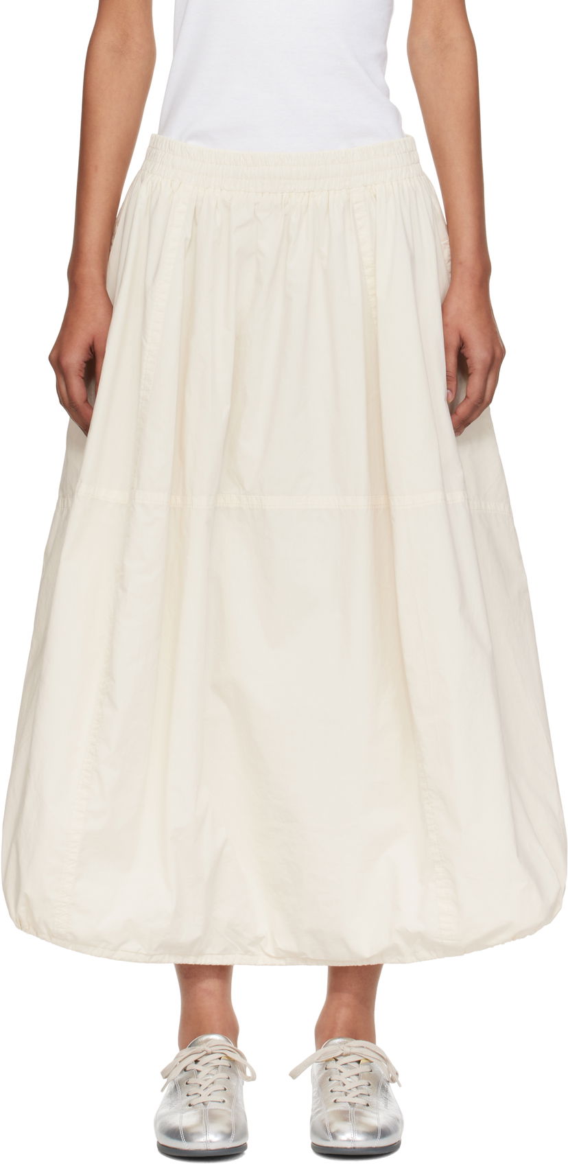 Kjol YMC YMC Parachute Midi Skirt Vit | Q3YMB