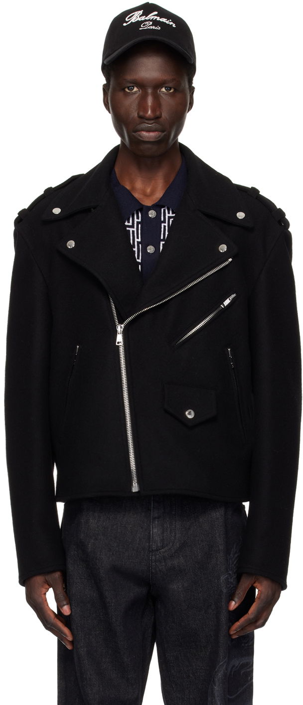 Jacka Balmain Black Biker Jacket Svart | DH1TD512WC68