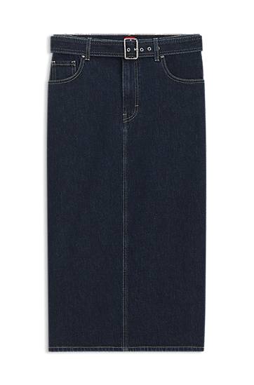Kjol BOSS Buckled Belt Midi Denim Skirt Blå | 50541495