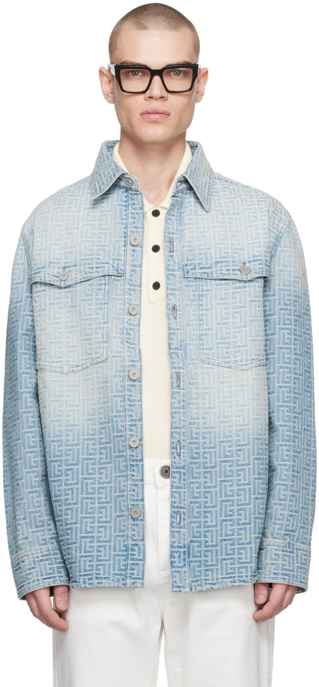 Skjorta Balmain Monogram Denim Shirt Blå | CH1HC088DD27