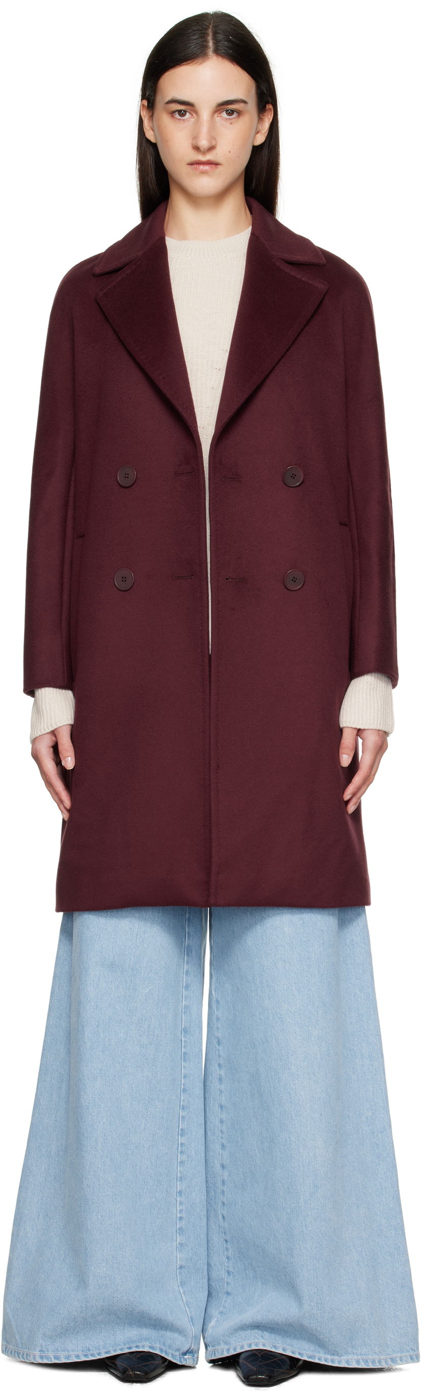 Rockar Max Mara Max Mara Agenda Double-Breasted Coat Bourgogne | 2526016081