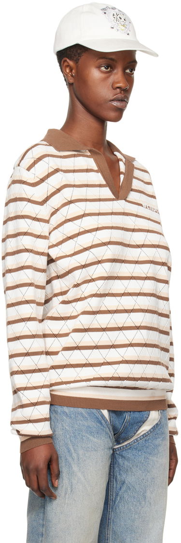 Polotröja We11done Striped Long Sleeve Polo Beige | WD-KT0-24-639-U-BR, 1