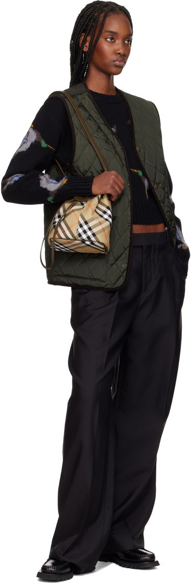 Axelväska Burberry Drawstring Check Bag Beige | 8093804, 3